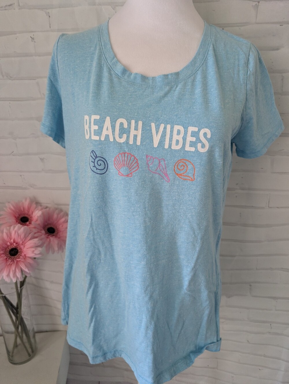 St John's Bay - Beach Vibes Women's Light Blue Tee